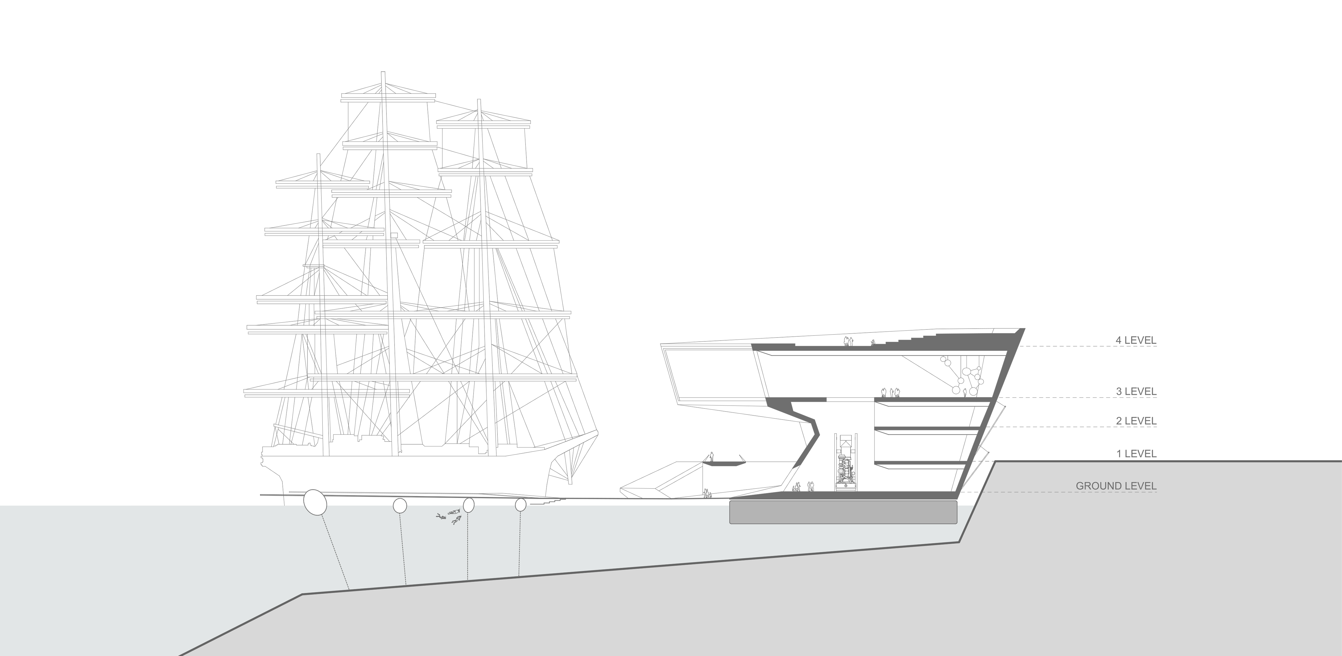 Section drawing for Floating art, Buenos Aires, Argentina.